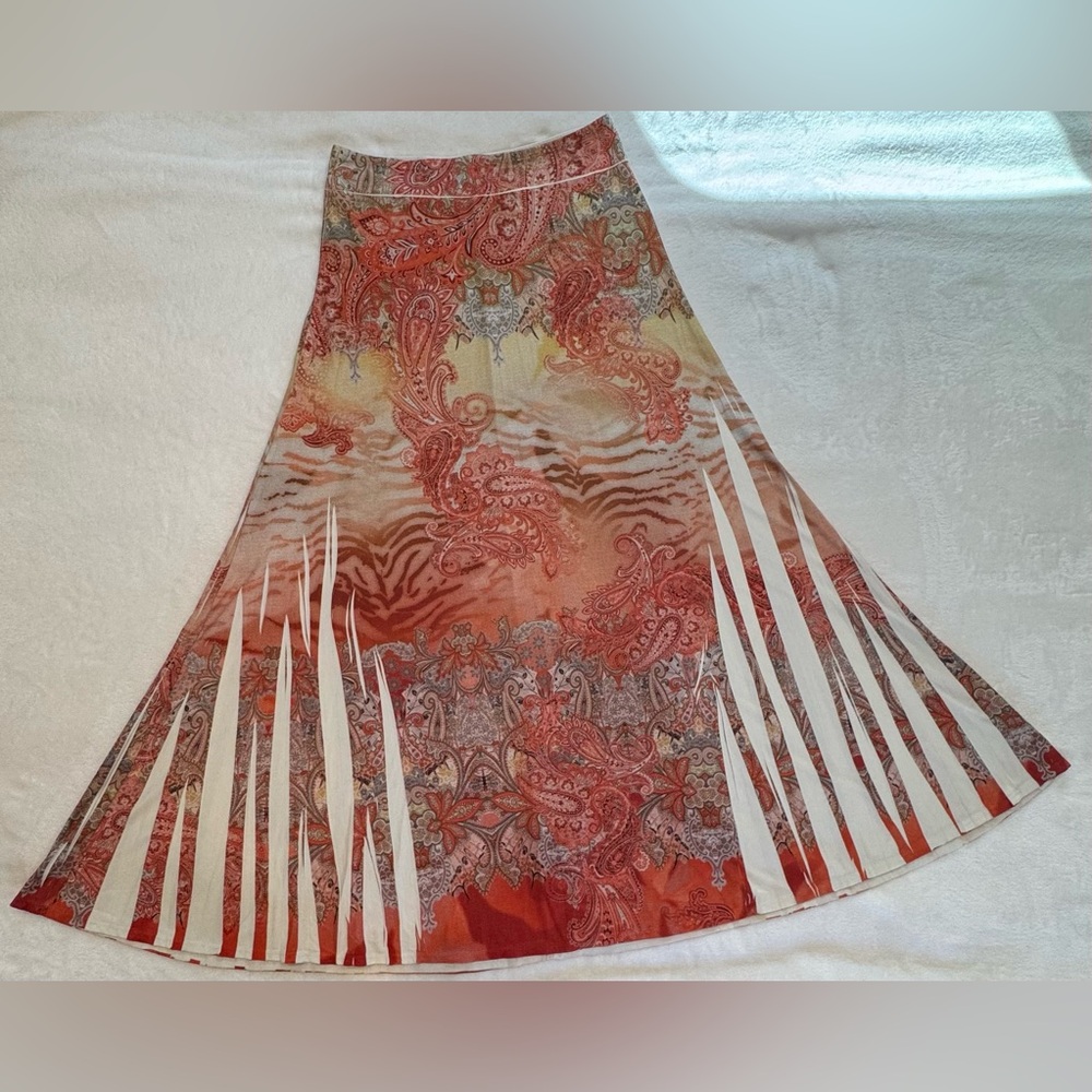 The Pyramid Collection Paisley Godet Maxi Skirt  Size L
